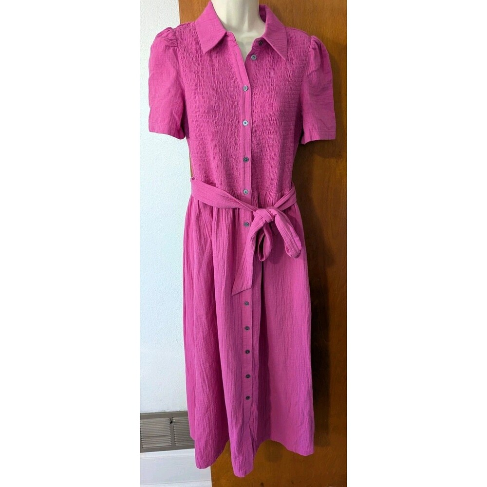 Boden Amber Double Cloth Midi Dress Size 6R Pink Colourful Summer Cotton Gauze